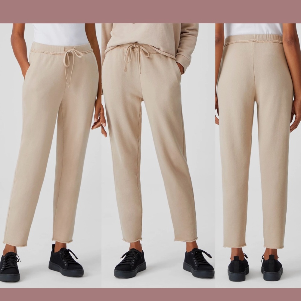 NWT $178 Eileen Fisher [ XL ] Organic Cotton French Terry Joggers in Khaki Cream